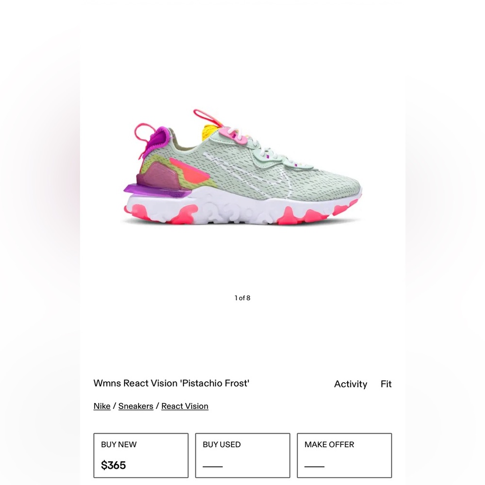 SALE!! RARE Nike React Vision D/SM/X Women’s Sneakers Size 9.5 Pistachio Frost - Picture 9 of 11